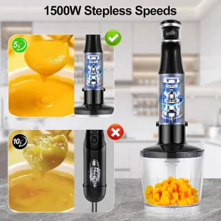 1500 W Staafmixer Set - 5-in-1 Roestvrij Staal Mixerset met Garde, Melkopschuimer, en Hakselaar voor Babyvoeding