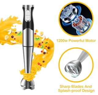 6-in-1 Staafmixer, Multifunctioneel, 1200 W, Instelbare Snelheid, RVS, Met Spatbescherming