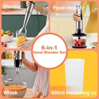 6-in-1 Staafmixer, Multifunctioneel, 1200 W, Instelbare Snelheid, RVS, Met Spatbescherming