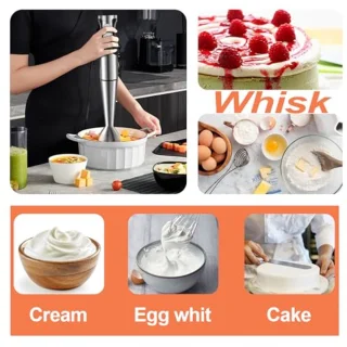 6-in-1 Staafmixer, Multifunctioneel, 1200 W, Instelbare Snelheid, RVS, Met Spatbescherming