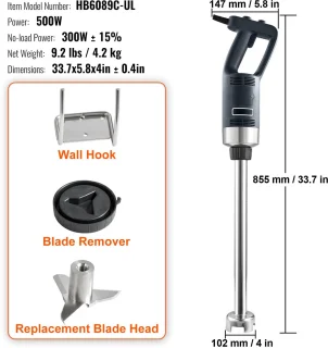 Staafmixer – Staafmixer Elektrisch – Handmixer – Blender – Power Mixer – 500W Krachtige Motor – Variabele Snelheid 4000-18000 RPM