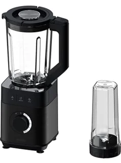Blender met IJs Crush Functie, Smoothie Maker, 5 Variabele Snelheden, Automatische Reiniging, 1.7 L Glazen Kannetje, Persoonlijk Kannetje 0.6, 1200 W