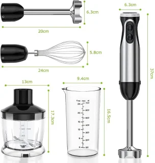 DailySupplies® Staafmixer Set - Hakmolen - Groentesnijder - Soepmaker - Zwart en Zilver