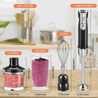 Staafmixers, 5-in-1 staafmixer, 800W soepblender met 500ml hakmolen en 600ml blender BPA-vrij