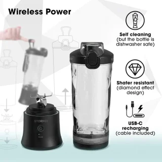 Draagbare Draadloze Blender met Roestvrij Stalen Messen - 150W, USB-C Oplaadbaar, 600ml - Perfect voor Smoothies, Shakes en IJs