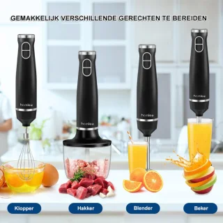 Bolture Staafmixer Set - Staafmixer Met Hakmolen - Hand Blender - Inclusief Gratis Extra’s - 1000 Watt
