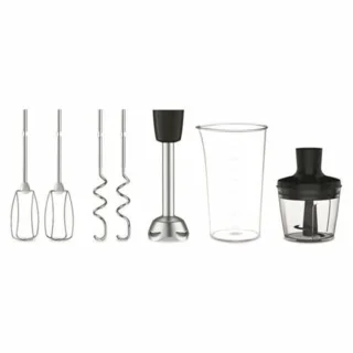 Stille Handmixer 600W met Snelheidsregelaar, Turbo-functie, Roestvrijstalen Mixvoet en Mini-Hakmolen