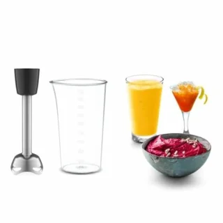 Stille Handmixer 600W met Snelheidsregelaar, Turbo-functie, Roestvrijstalen Mixvoet en Mini-Hakmolen