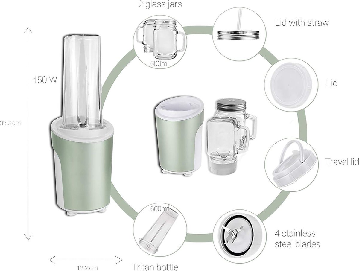 Blender 600 ml Mintgroen 450W