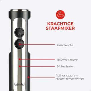 Bourgini Staafmixer Set 1500W RVS 4-delig