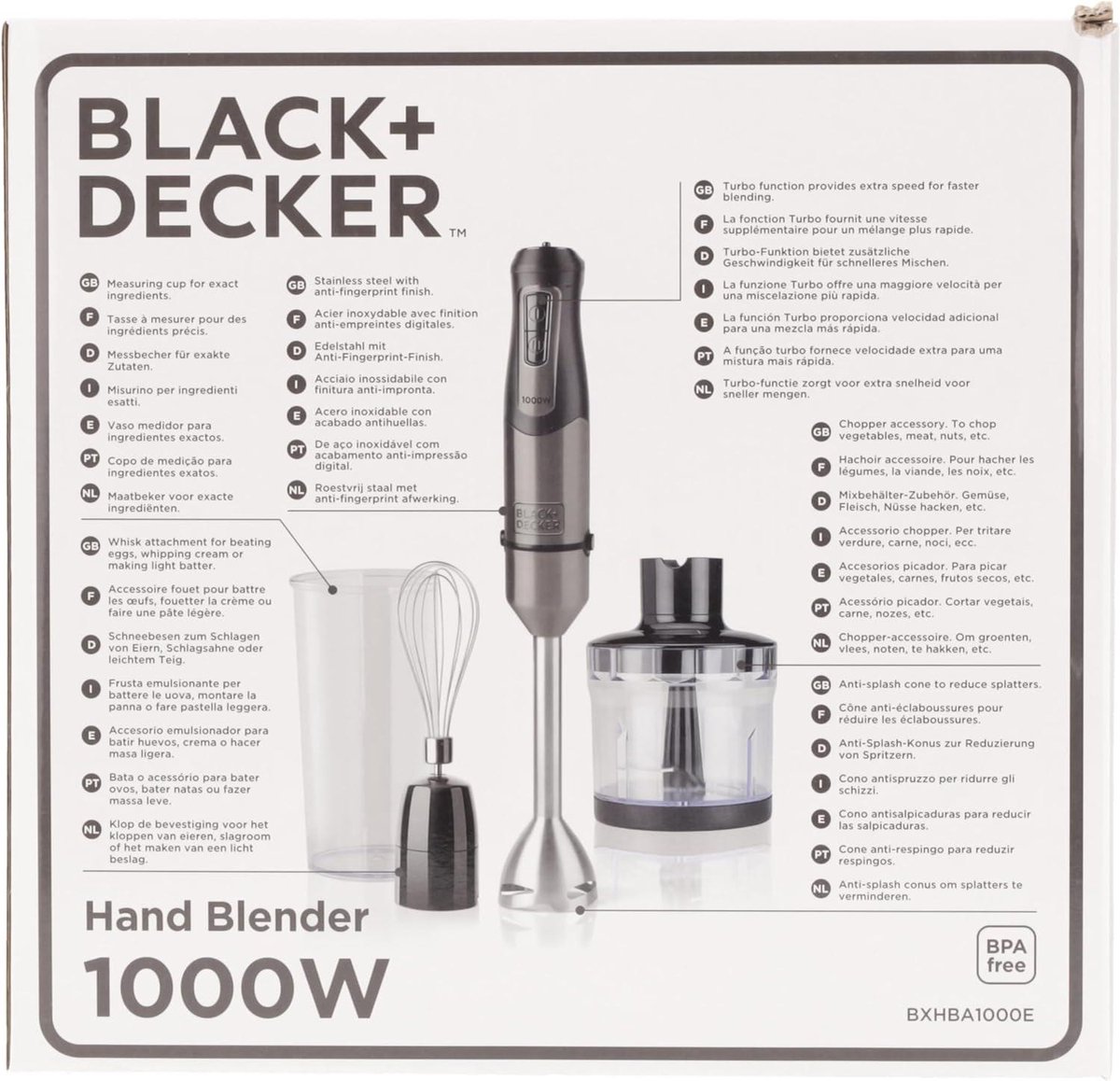 BXH Handmixer BXHBA1000E Grijs 1000W