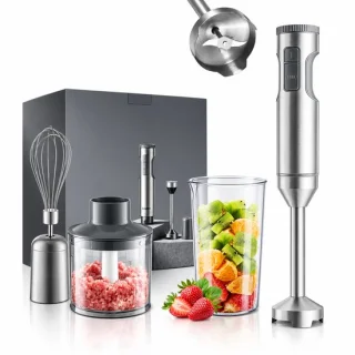 D&J staafmixer 4-in-1 met maatbeker, roestvrij staal – grijs