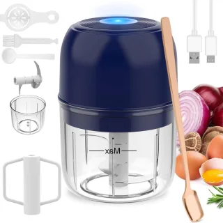 Draadloze mini knoflookhakselaar en blender 250ml blauw