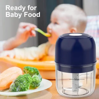 Draadloze mini knoflookhakselaar en blender 250ml blauw