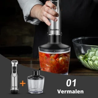Draadloze Staafmixer Set 1200W met Hakmolen en Maatbeker
