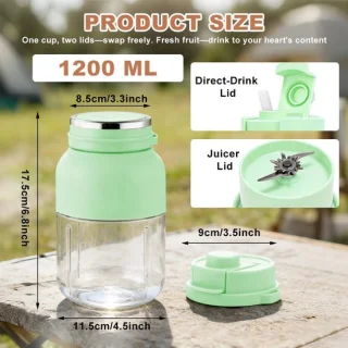 Draagbare blender smoothiemaker fles 1200 ml groen
