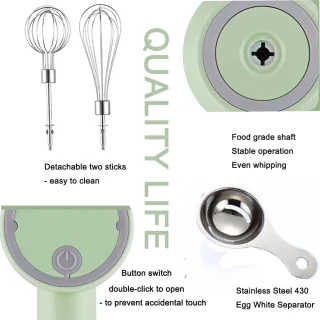 Elektrische handmixer 3-speed USB oplaadbaar groen