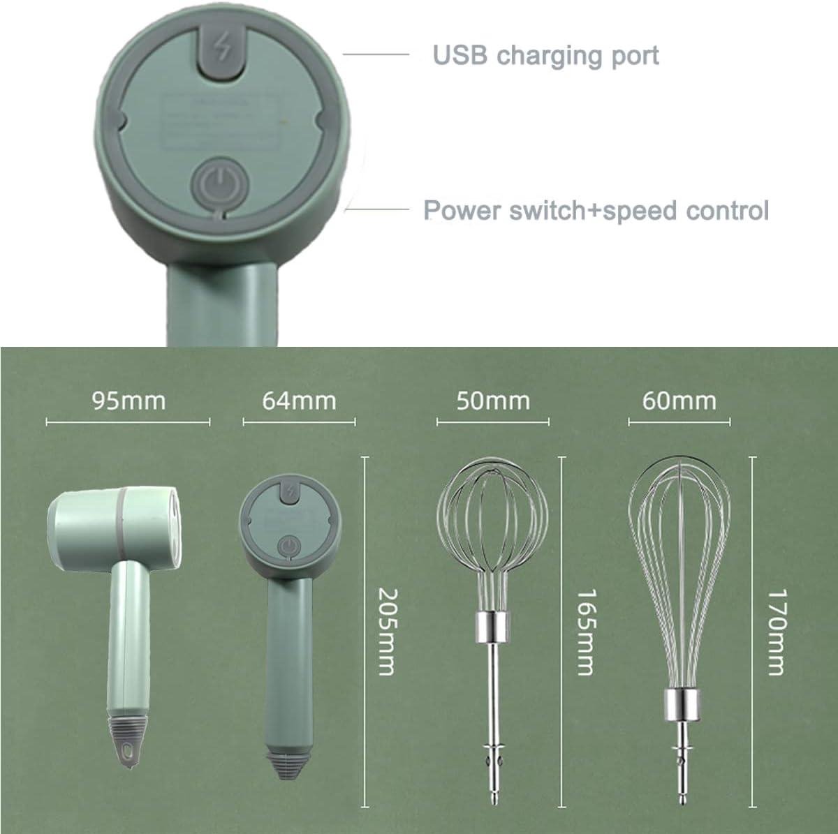 Elektrische handmixer 3-speed USB oplaadbaar groen