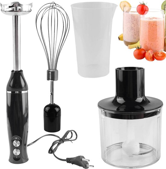 Elektrische staafmixer 4-in-1 500W zwart roestvrij staal