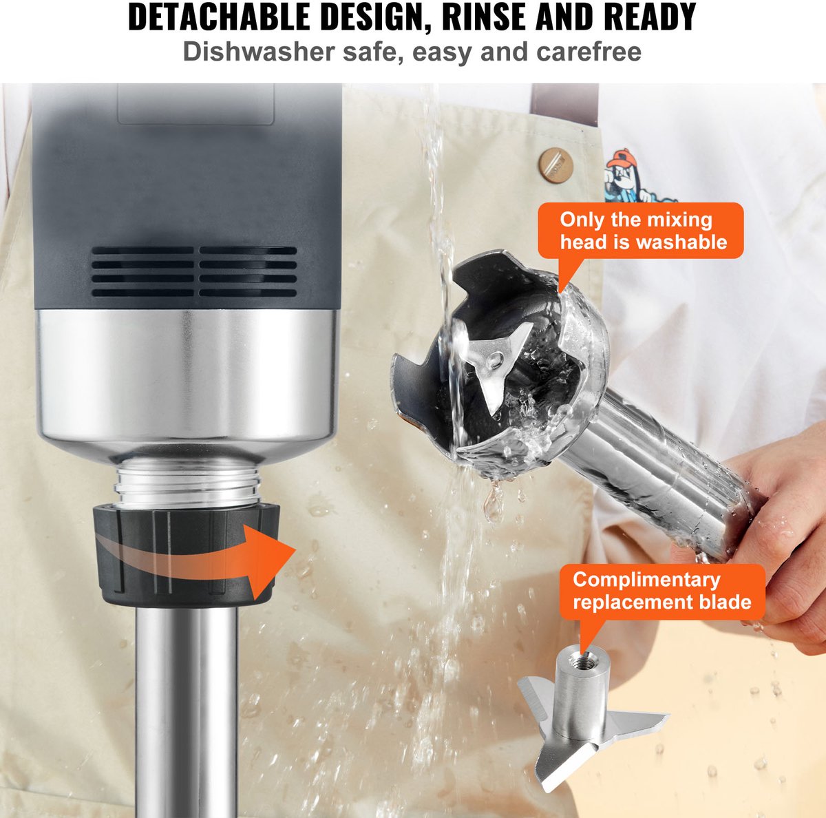 Elektrische Staafmixer 750W Roestvrijstaal 755 mm met Wandhouder en Reservemes