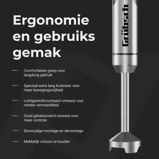 Grübsch GH-1000W Pro 3-in-1 Staafmixer Set