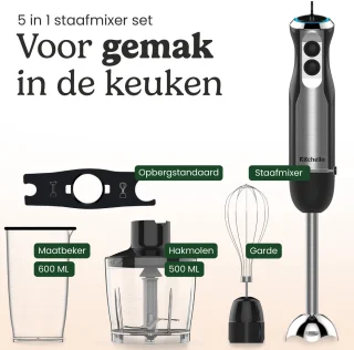 Kitchello 5-in-1 Staafmixer Set Zwart RVS