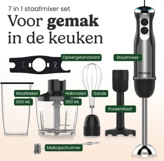 Kitchello 7-in-1 Staafmixer Set Zwart RVS