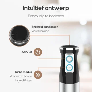 KitchenLove Staafmixer 800W Roestvrijstaal Zwart
