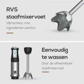 KitchenLove Staafmixer 800W Roestvrijstaal Zwart