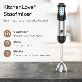 KitchenLove Staafmixer 800W Roestvrijstaal Zwart