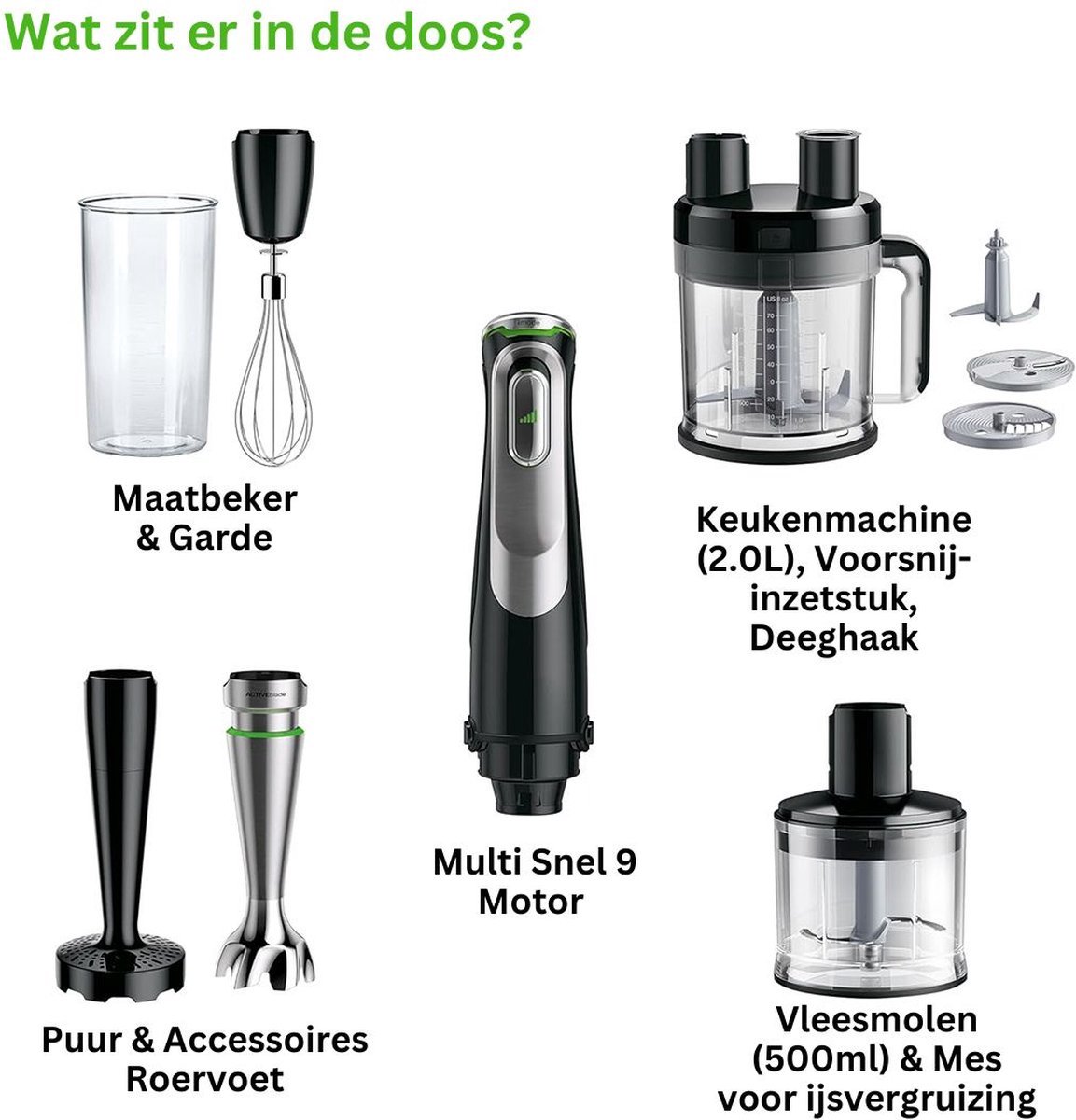 Luxe Staafmixer Set 1200W Zwart