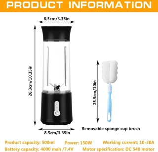 Mini-blender 500 ml - Draagbare mixer zwart