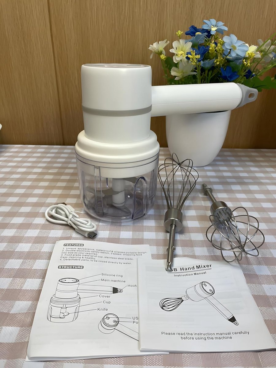 Multifunctionele draadloze keukenmachine en handmixer wit