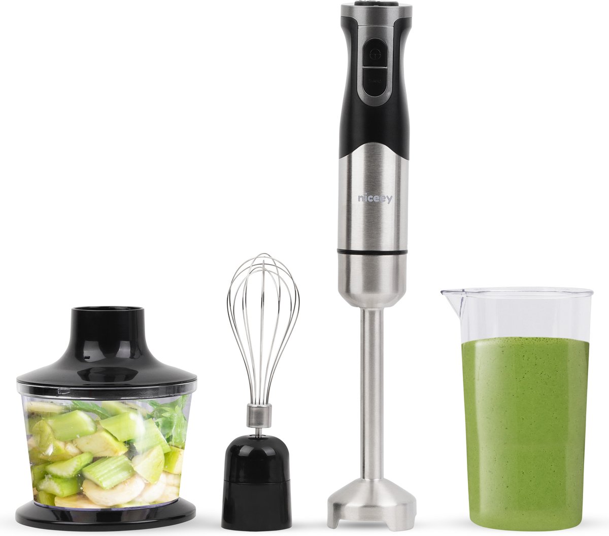 De Niceey 4-in-1 Staafmixer Set RVS 1000W in één oogopslag
