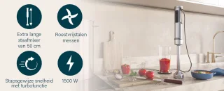Princess 221233 Staafmixer Prof XXL Roestvrijstaal 1500W