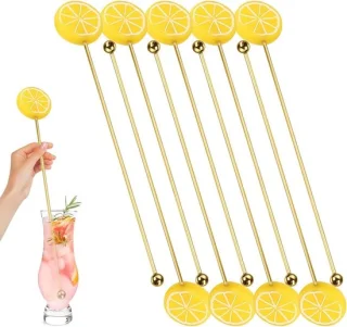 Roerstaafjes cocktail roestvrij staal 10 stuks goud