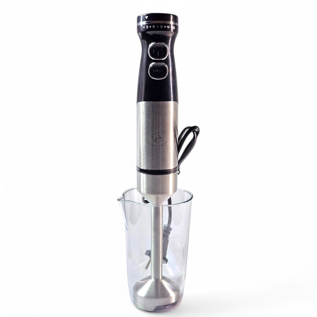 Royal Swiss Staafmixer 1000W Handmixer met RVS Bekerglas 650ml