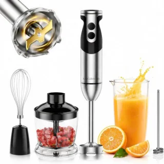 SnelShoppen - MegaWise Pro 5-in-1 Titanium Staafmixerset, 12 Snelheden, 1000W Mixmotor, 500ml Hakker, 600ml Bekertje, Klopper en Melkschuimer (Zwart)