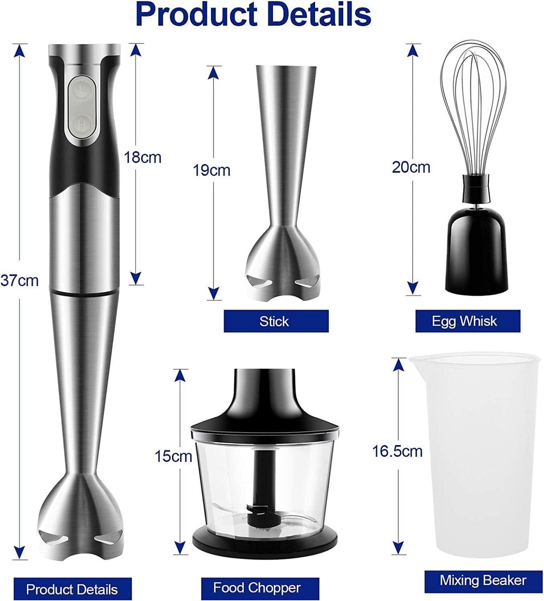 Staafmixer 1200W RVS 6-in-1