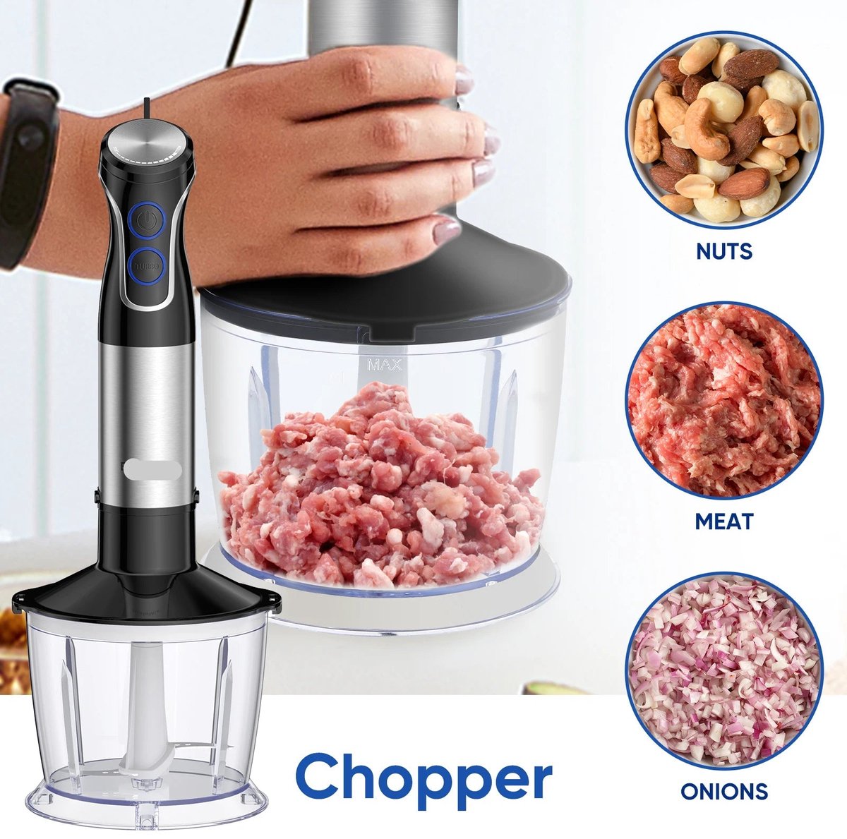 Staafmixer 1500W met Hakmolen en Foodprocessor