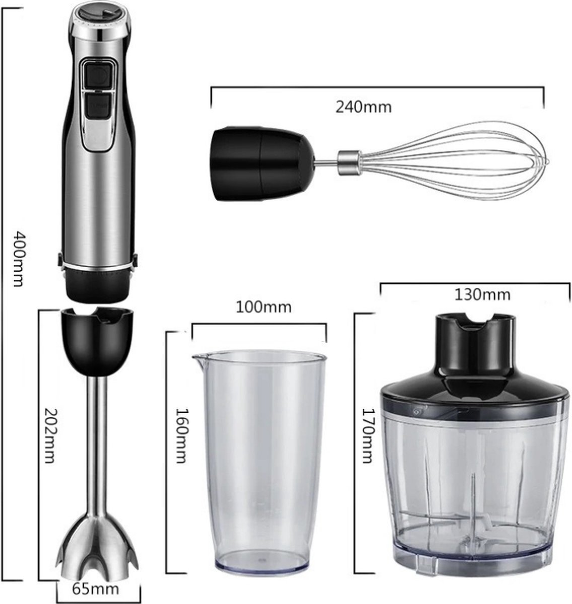 Staafmixer 4-in-1 1200W RVS blender