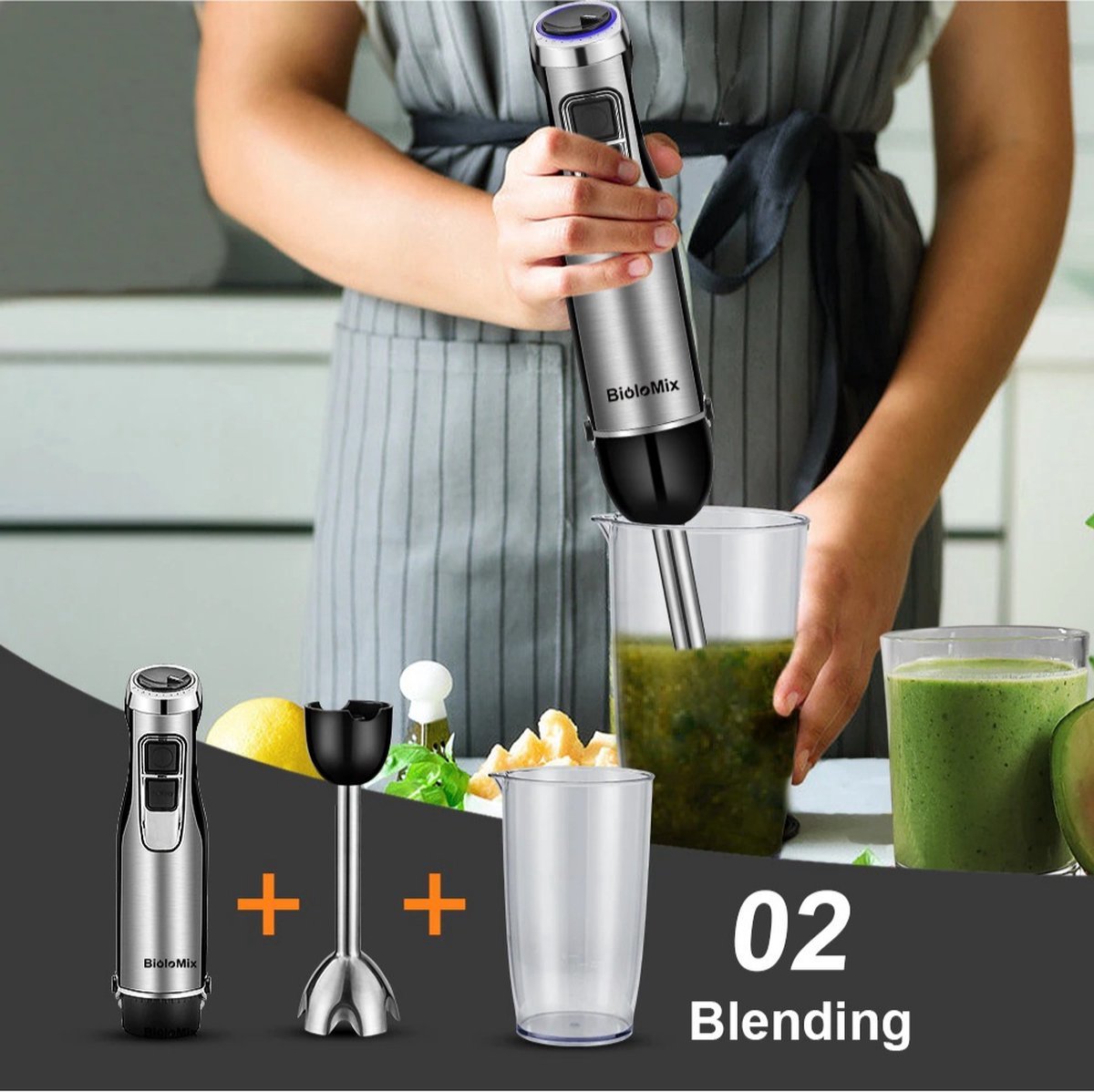 Staafmixer 4-in-1 1200W RVS blender