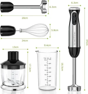 Staafmixer 4-in-1 Set 1000W Roestvrij Staal Zwart