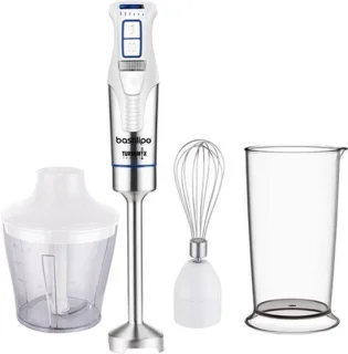 Staafmixer met accessoires, 1200 W, 4 stalen messen, wit en staal
