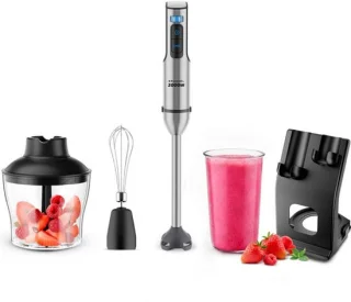 Staafmixer met accessoireset, zilverkleurig