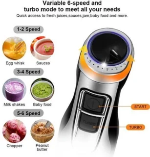 Staafmixer met hakmolen, garde en keukenmachine