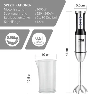 Staafmixer roestvrij staal 1000 W