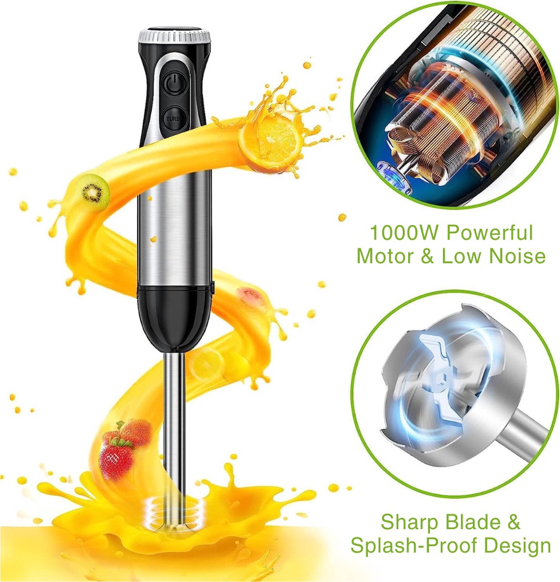 Staafmixer Set 4-in-1 1000W Roestvrij Staal Zwart