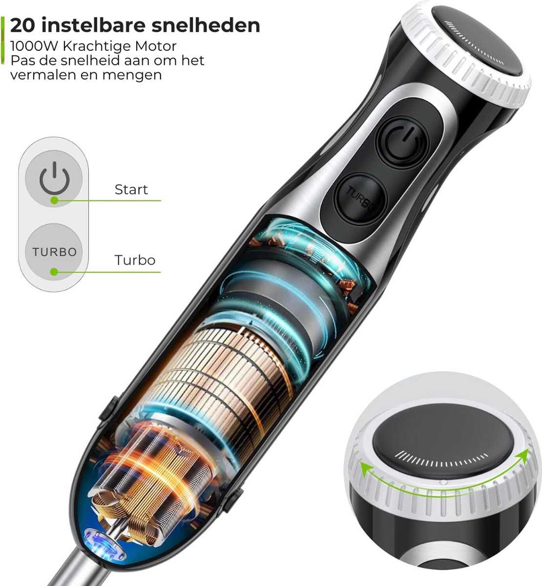 Staafmixer Set 4-in-1 1000W Roestvrij Staal Zwart