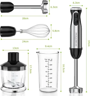 Staafmixer Set 4-in-1 1000W Roestvrij Staal Zwart